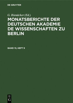 G Rienäcker - Monatsberichte Der Deutschen Akademie de Wissenschaften Zu Berlin, Inbunden
