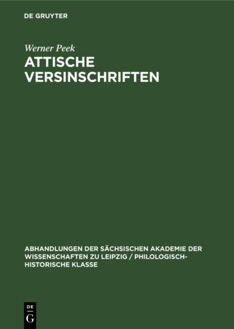 Werner Peek - Attische Versinschriften, E-bok