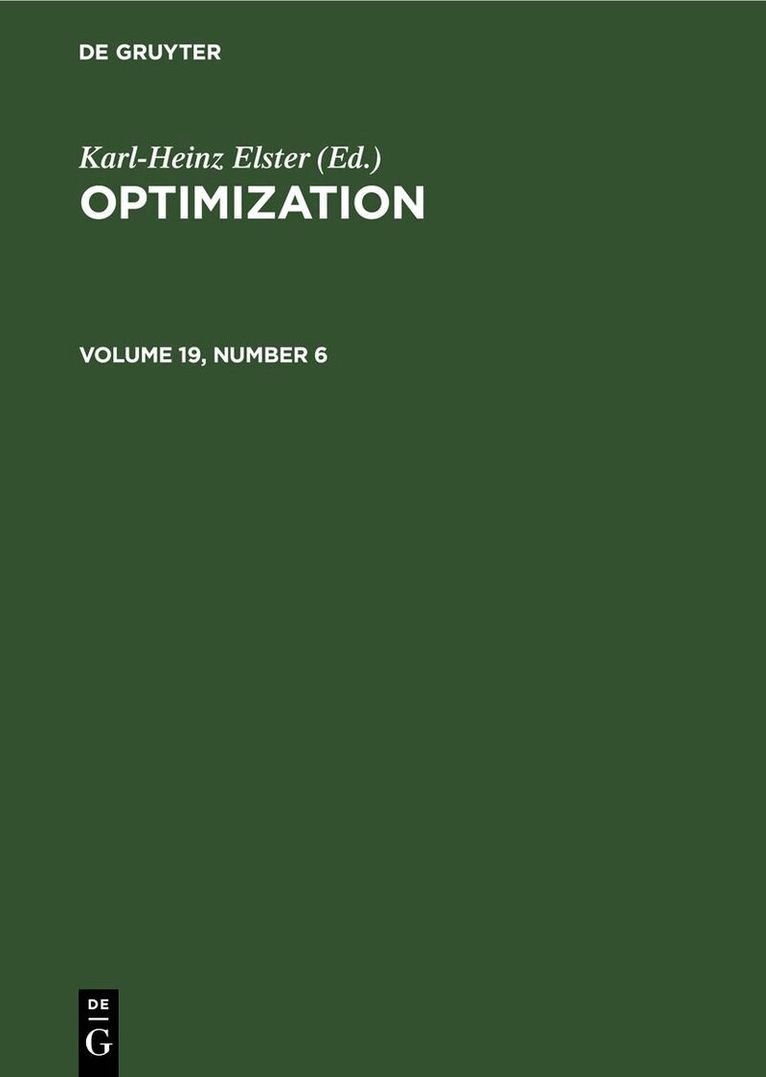 Karl-Heinz Elster - Optimization. Volume 19, Number 6, Inbunden