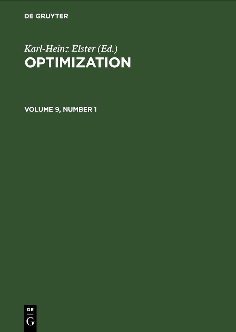 Karl-Heinz Elster - Optimization. Volume 9, Number 1, Inbunden