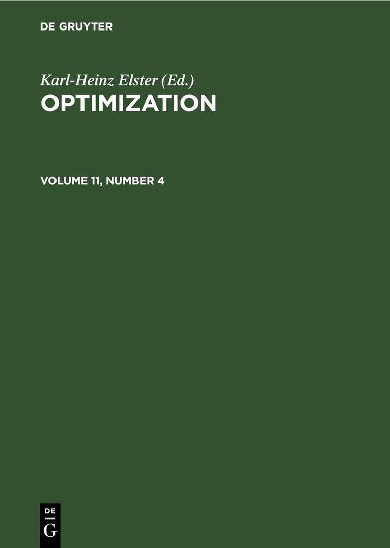 Karl-Heinz Elster - Optimization. Volume 11, Number 4, Inbunden
