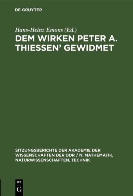Hans-Heinz Emons - Dem Wirken Peter A. Thiessen' gewidmet, E-bok