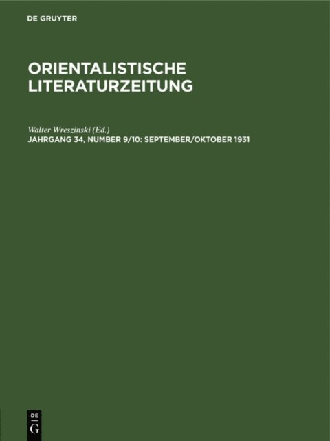Walter Wreszinski - September/Oktober 1931, E-bok