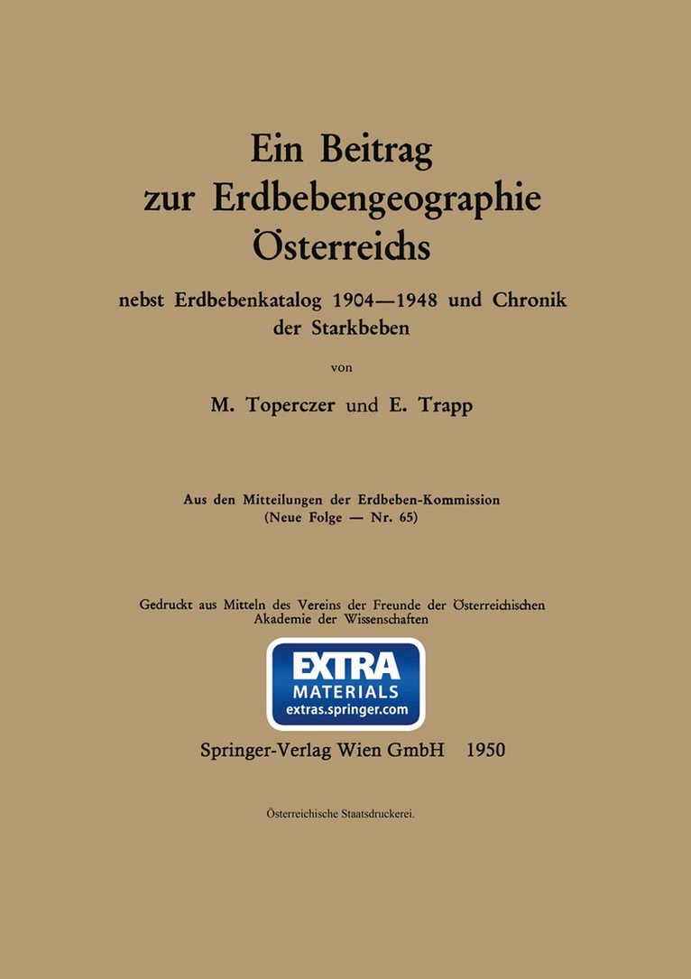 Max Toperczer, Erich Trapp - Ein Beitrag zur Erdbebengeographie Österreichs, Häftad