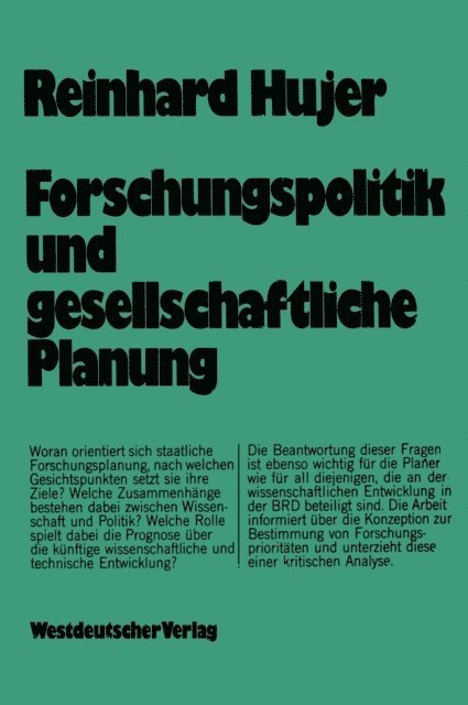 Reinhard Hujer - Forschungspolitik und gesellschaftliche Planung, E-bok