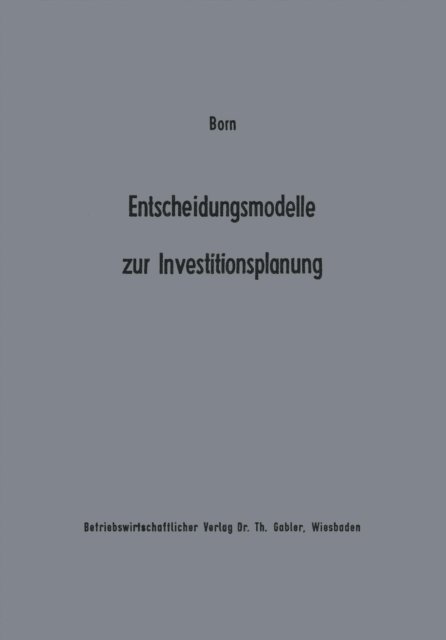 Axel Born - Entscheidungsmodelle zur Investitionsplanung, E-bok