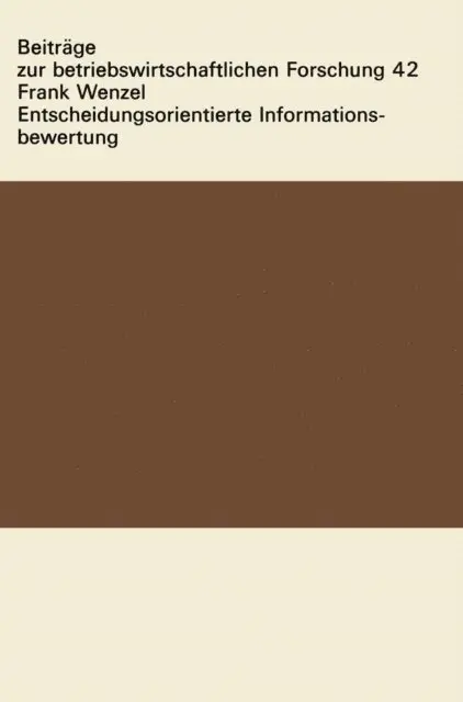 Frank Wenzel - Entscheidungsorientierte Informationsbewertung, E-bok. Tillgänglighet: Lägg i varukorg