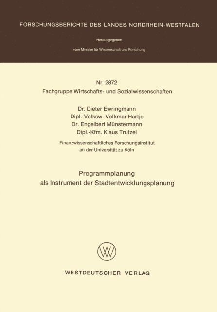 Dieter Ewringmann - Programmplanung als Instrument der Stadtentwicklungsplanung, E-bok