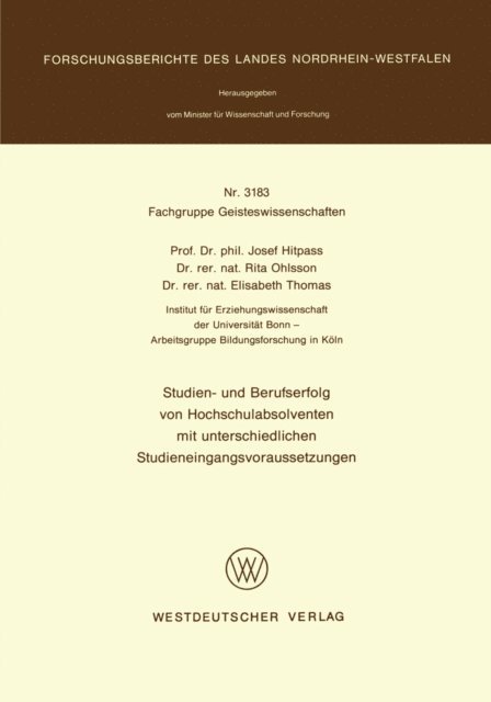 Josef Hitpass - Studien- und Berufserfolg von Hochschulabsolventen mit unterschiedlichen Studieneingangsvoraussetzungen, E-bok