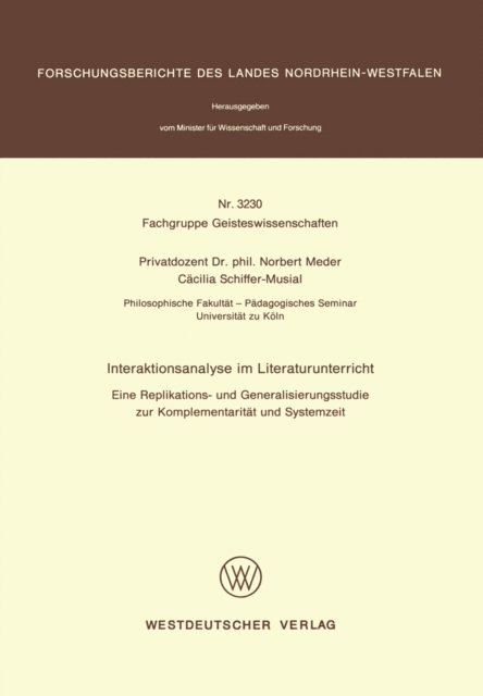 Cacilia Schiffer-Musial, Norbert Meder - Interaktionsanalyse im Literaturunterricht, E-bok