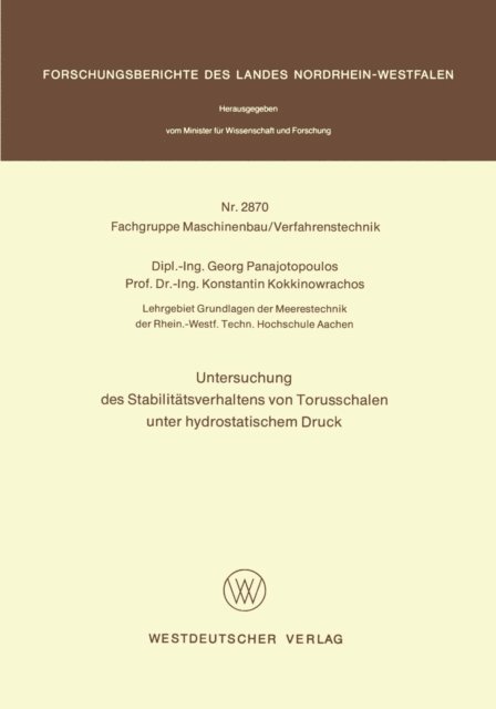 Georg Panajotopoulos - Untersuchung des Stabilitätsverhaltens von Torusschalen unter hydrostatischem Druck, E-bok