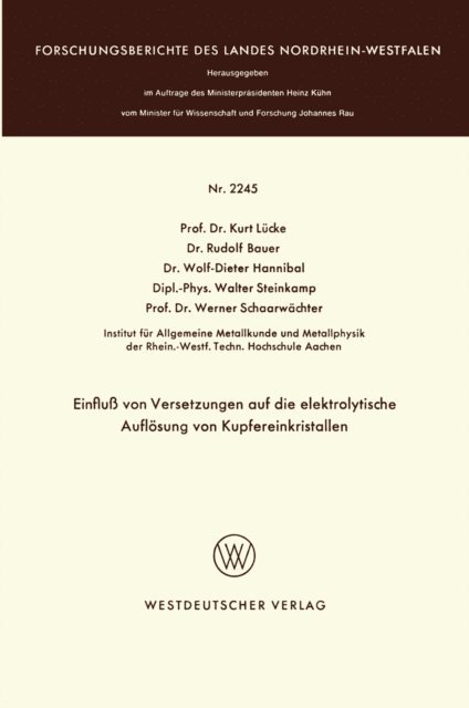 Kurt Lucke - Einfluß von Versetzungen auf die elektrolytische Auflösung von Kupfereinkristallen, E-bok