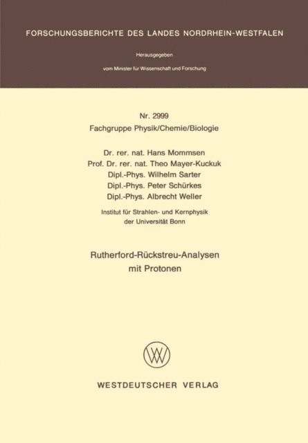 Hans Mommsen - Rutherford-Rückstreu-Analysen mit Protonen, E-bok