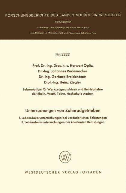 Herwart Opitz - Untersuchungen an Zahnradgetrieben, E-bok