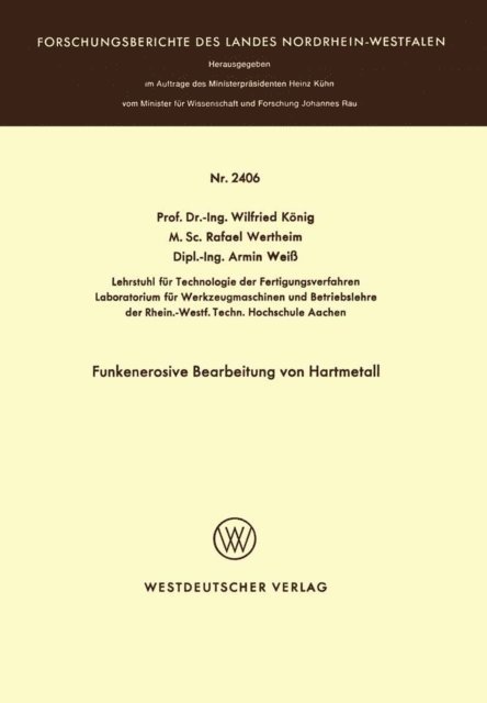 Wilfried Konig - Funkenerosive Bearbeitung von Hartmetall, E-bok