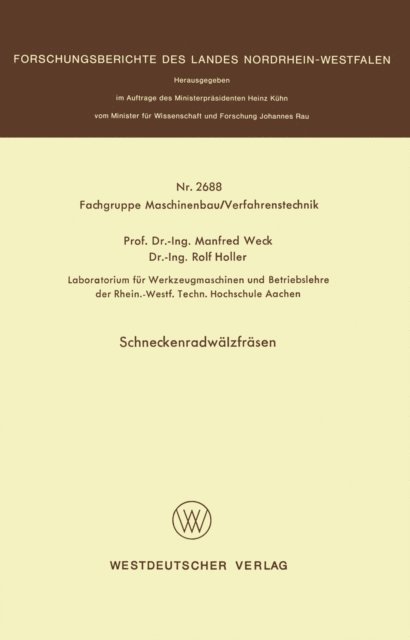 Manfred Weck - Schneckenradwälzfräsen, E-bok