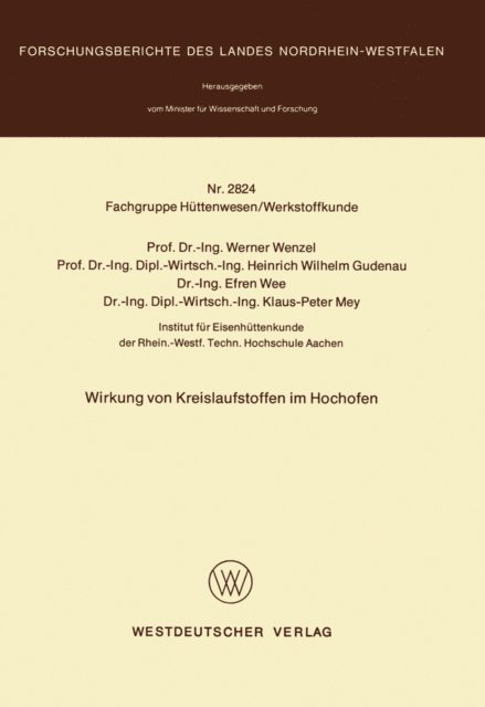 Werner Wenzel - Wirkung von Kreislaufstoffen im Hochofen, E-bok
