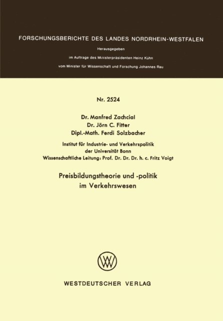 Manfred Zachcial - Preisbildungstheorie und -politik im Verkehrswesen, E-bok