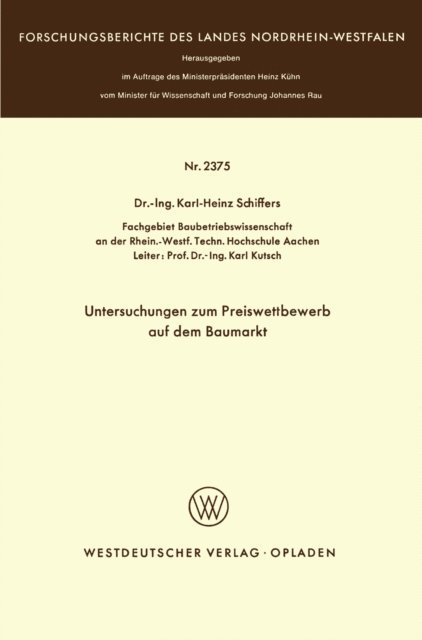 Karl-Heinz Schiffers - Untersuchungen zum Preiswettbewerb auf dem Baumarkt, E-bok