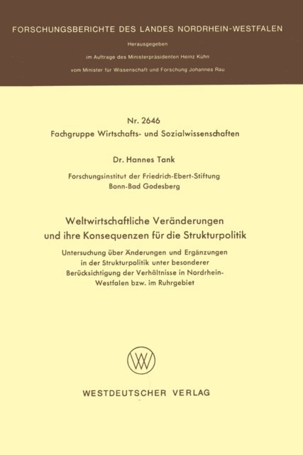 Hannes Tank - Weltwirtschaftliche Veränderungen und ihre Konsequenzen für die Strukturpolitik, E-bok