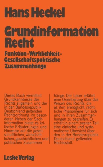 Hans Heckel - Grundinformation Recht, E-bok