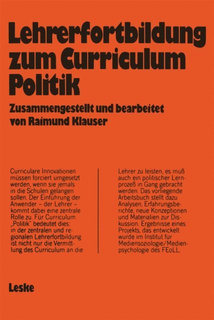 Raimund Klauser - Lehrerfortbildung zum Curriculum „Politik“, E-bok