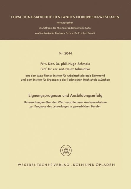 Hugo Schmale - Eignungsprognose und Ausbildungserfolg, E-bok