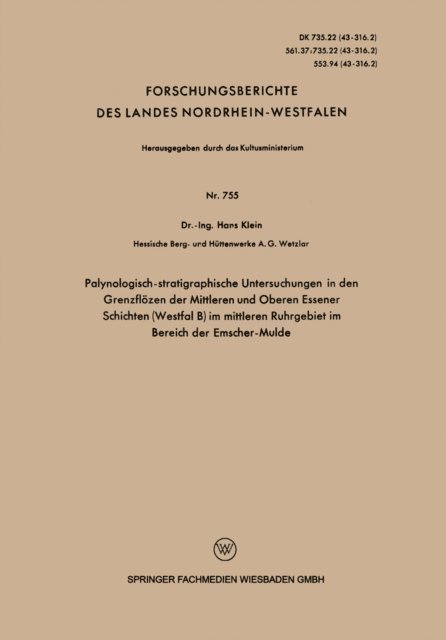 Hans Klein - Palynologisch-stratigraphische Untersuchungen in den Grenzflözen der Mittleren und Oberen Essener Schichten (Westfal B) im mittleren Ruhrgebiet im Bereich der Emscher-Mulde, E-bok