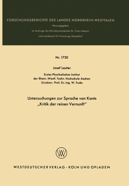 Josef Lauter - Untersuchungen zur Sprache von Kants „Kritik der reinen Vernunft“, E-bok