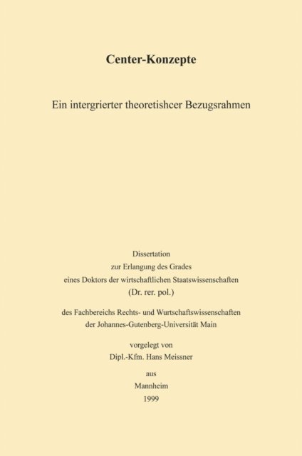 Hans Meissner - Center-Konzepte, E-bok