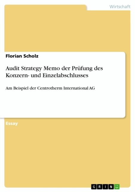Florian Scholz - Audit Strategy Memo der Prufung des Konzern- und Einzelabschlusses, E-bok