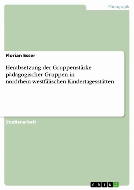 Florian Esser - Herabsetzung der Gruppenstarke padagogischer Gruppen in nordrhein-westfalischen Kindertagesstatten, E-bok