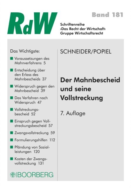 Dominique Johanna Popiel, Roman Schneider - Der Mahnbescheid und seine Vollstreckung, E-bok