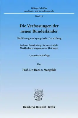 Hans V. Mangoldt - Die Verfassungen Der Neuen Bundesländer.: Einführung Und Synoptische Darstellung. Sachsen, Brandenburg, Sachsen-Anhalt, Mecklenburg-Vorpommern, Thürin, Häftad. Tillgänglighet: Lägg i varukorg