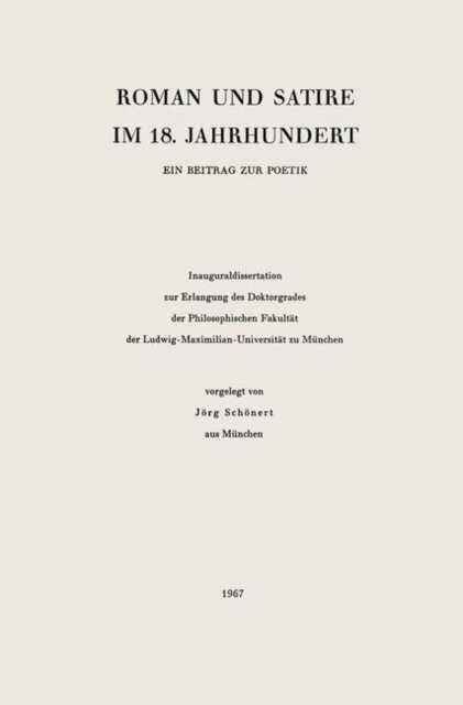 Jorg Schonert - Roman und Satire im 18.Jahrhundert, E-bok