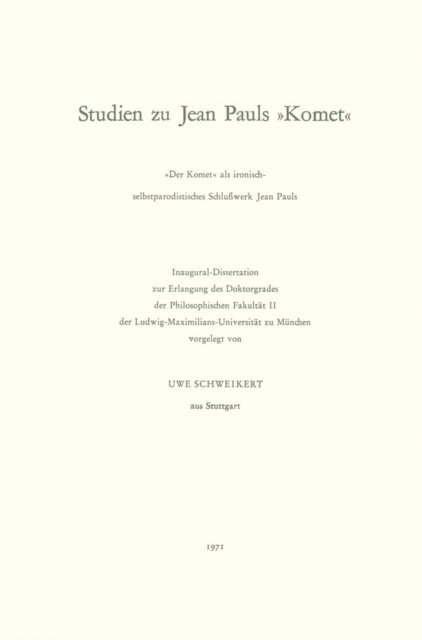 Uwe Schweikert - Studien zu Jean Pauls "Komet", E-bok