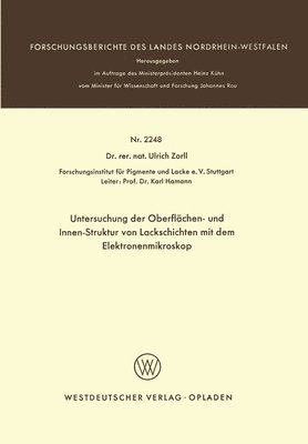 Ulrich Zorll - Untersuchung der Oberflächen- und Innen-Struktur von Lackschichten mit dem Elektronenmikroskop, Häftad