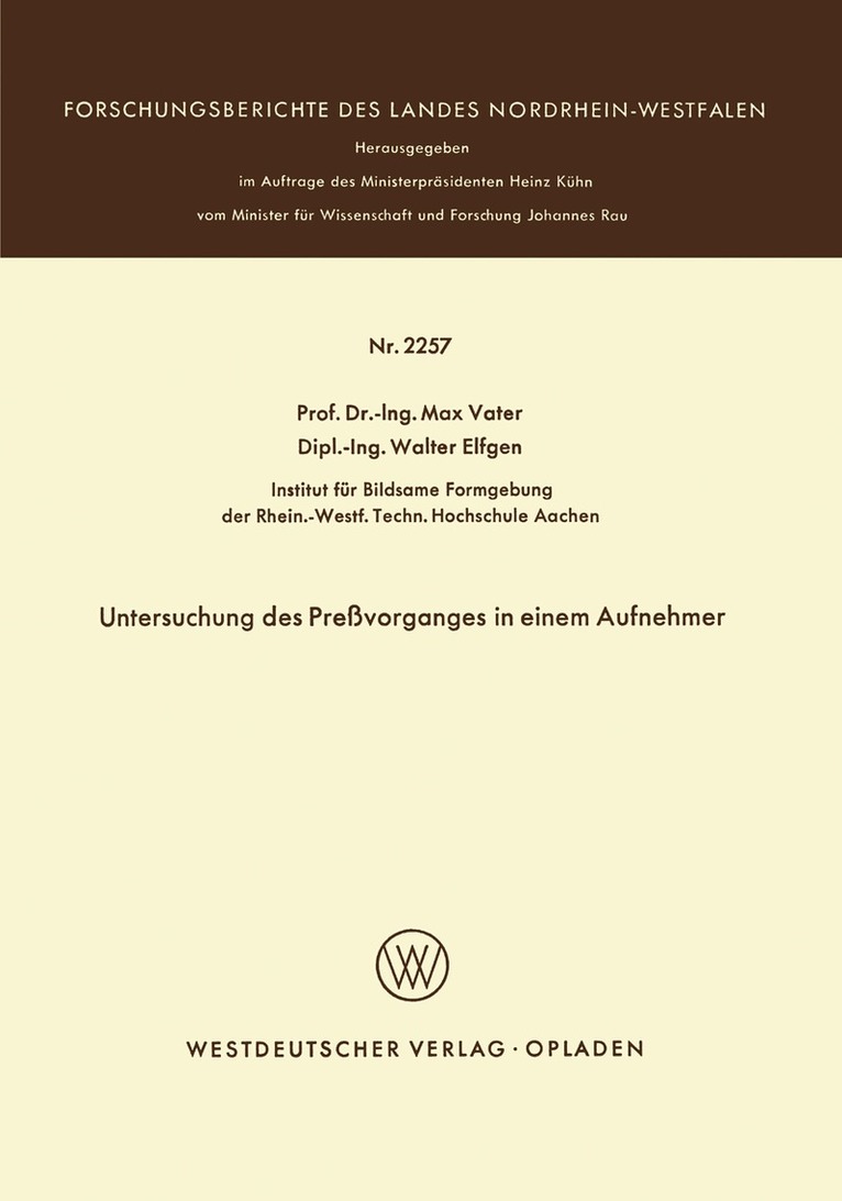 Max Vater - Untersuchung des Preßvorganges in einem Aufnehmer, Häftad