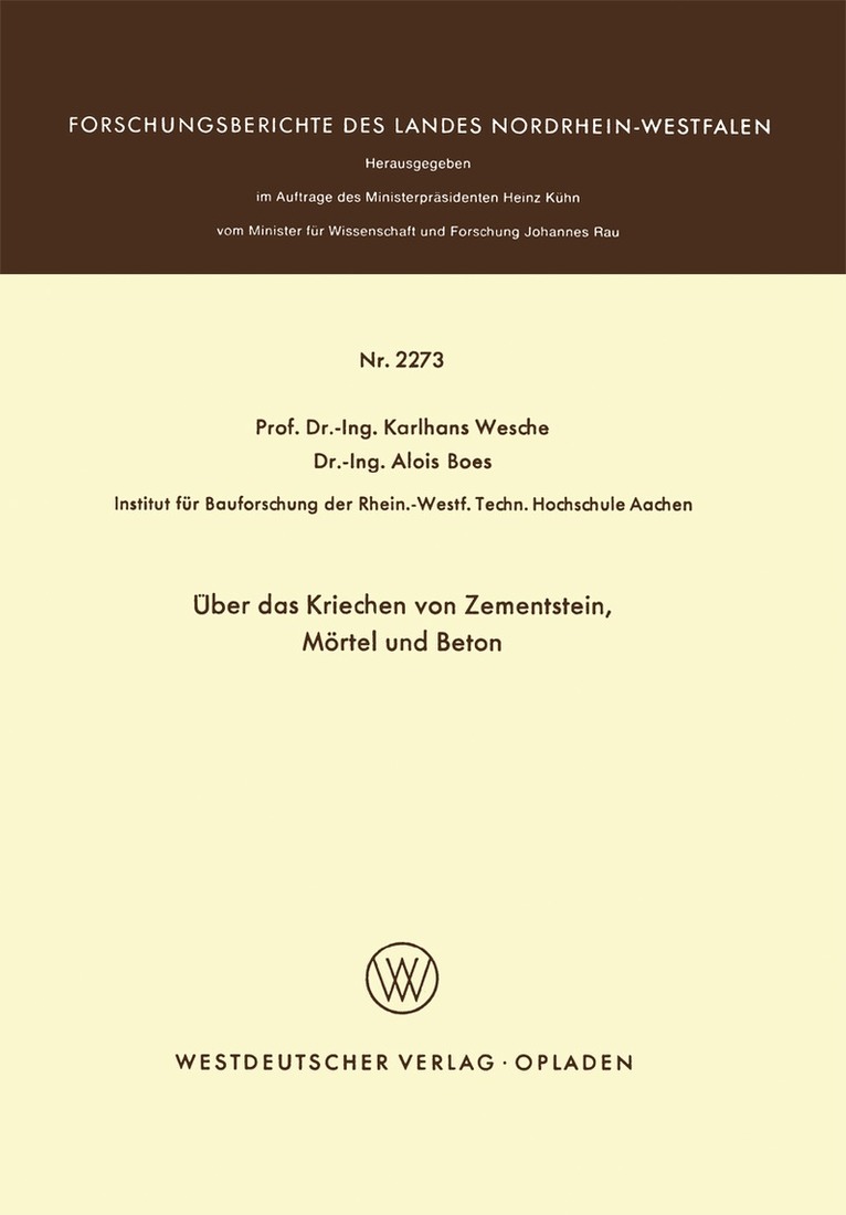 Karlhans Wesche - Über das Kriechen von Zementstein, Mörtel und Beton, Häftad