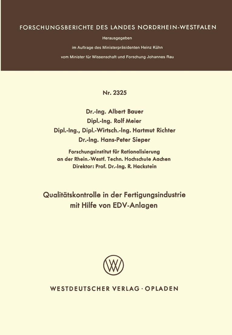 Albert Bauer - Qualitätskontrolle in der Fertigungsindustrie mit Hilfe von EDV-Anlagen, Häftad