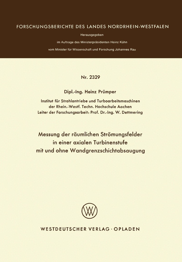 Heinz Prümper - Messung der räumlichen Strömungsfelder in einer axialen Turbinenstufe mit und ohne Wandgrenzschichtabsaugung, Häftad