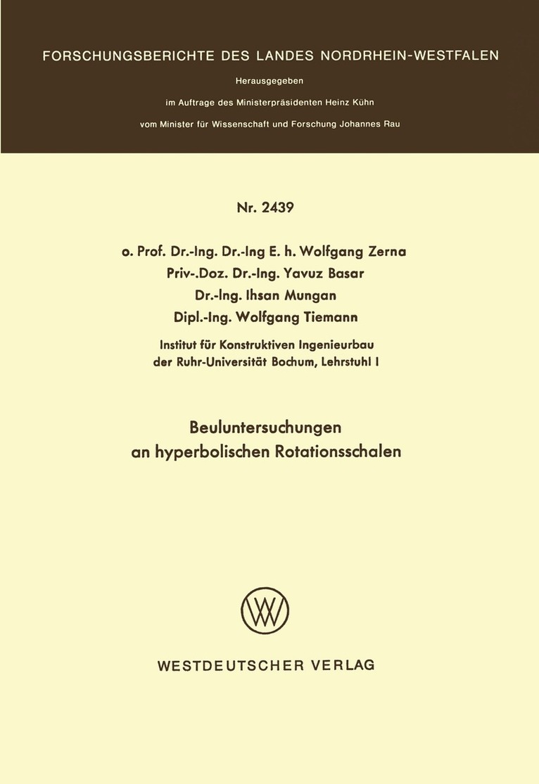 Wolfgang Zerna - Beuluntersuchungen an hyperbolischen Rotationsschalen, Häftad