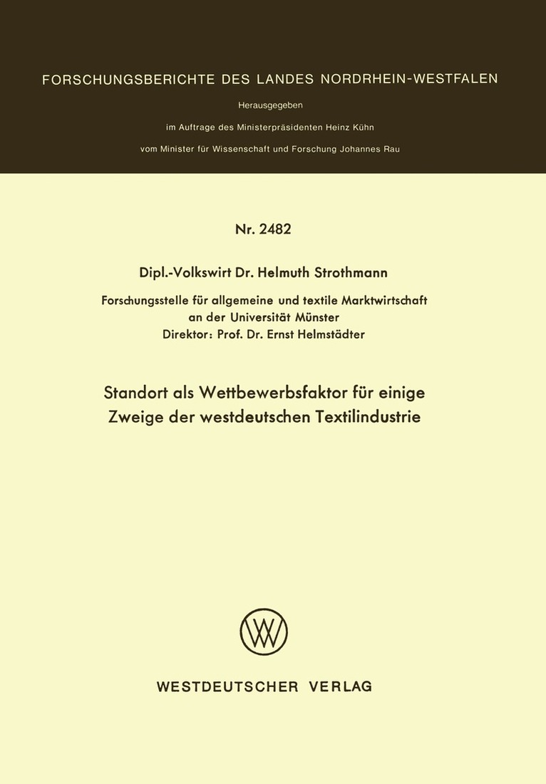 Helmuth Strothmann - Standort als Wettbewerbsfaktor für einige Zweige der westdeutschen Textilindustrie, Häftad