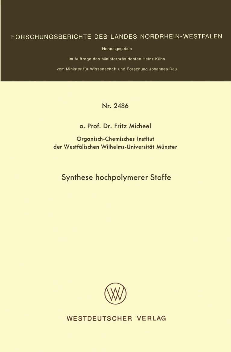Fritz Micheel - Synthese hochpolymerer Stoffe, Häftad