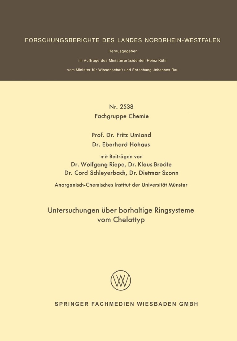 Fritz Umland - Untersuchungen über borhaltige Ringsysteme vom Chelattyp, Häftad