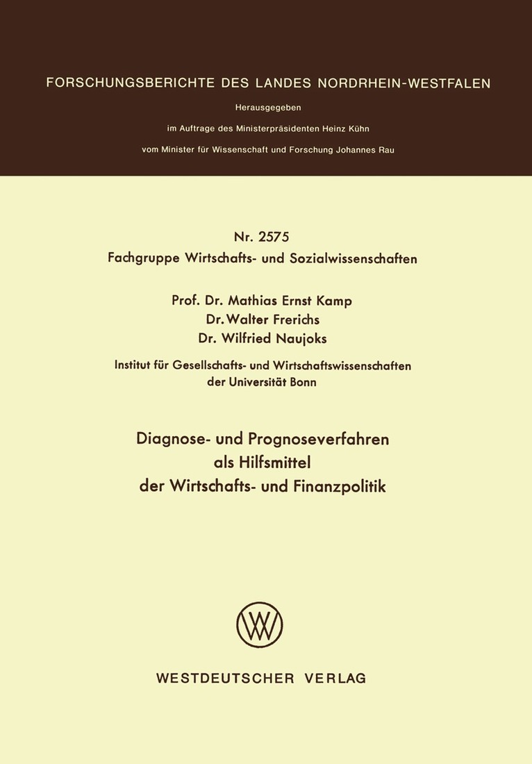 Mathias Ernst Kamp - Diagnose- und Prognoseverfahren als Hilfsmittel der Wirtschafts- und Finanzpolitik, Häftad