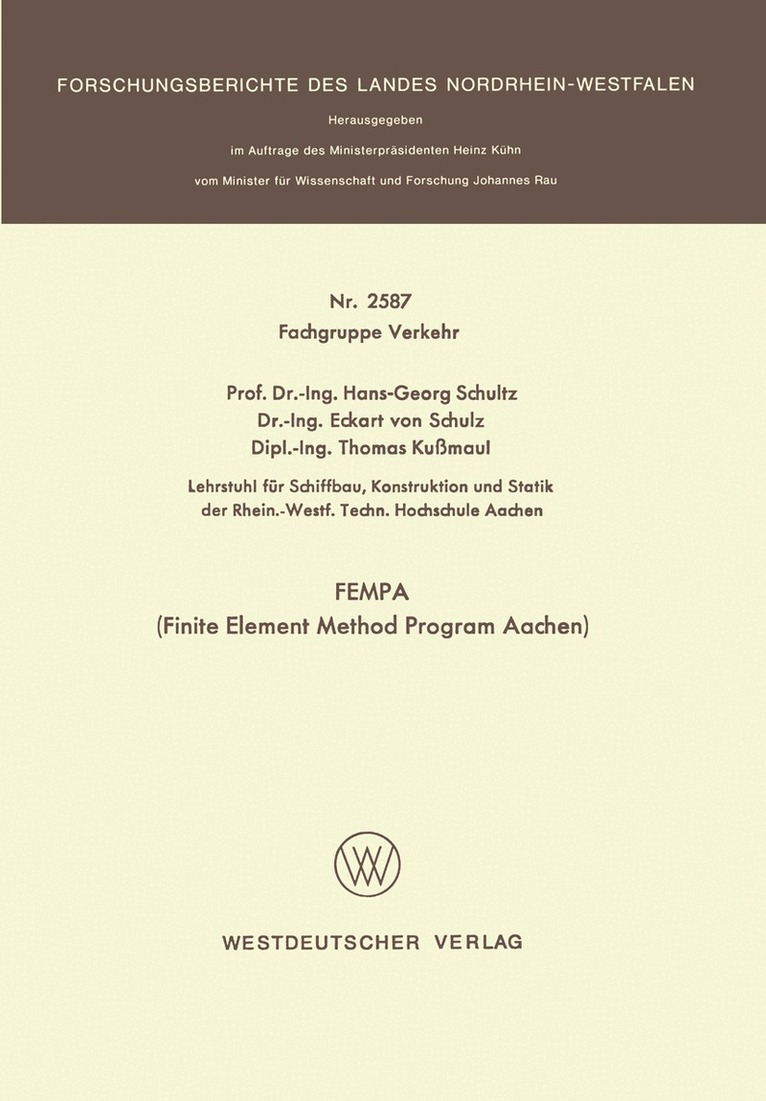 Hans-Georg Schultz - FEMPA (Finite Element Method Program Aachen), Häftad
