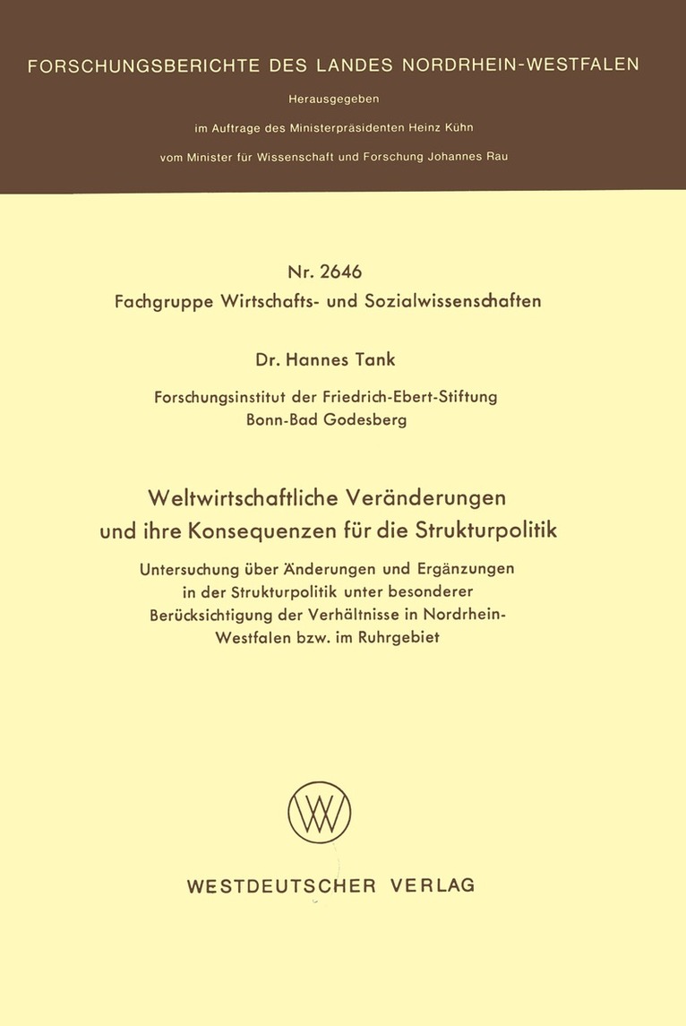 Hannes Tank - Weltwirtschaftliche Veränderungen und ihre Konsequenzen für die Strukturpolitik, Häftad