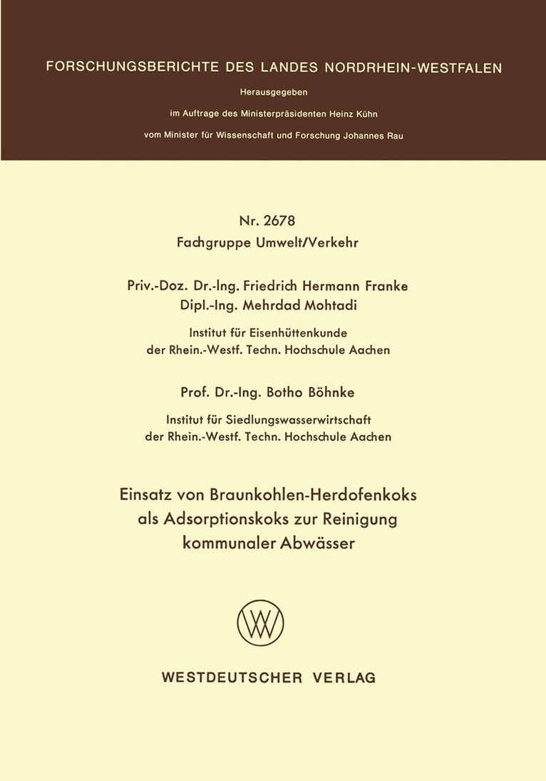 Friedrich Hermann Franke - Einsatz von Braunkohlen-Herdofenkoks als Adsorptionskoks zur Reinigung kommunaler Abwässer, Häftad