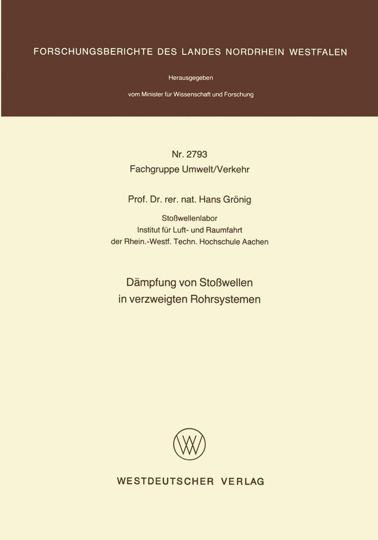 Hans Grönig - Dämpfung von Stoßwellen in verzweigten Rohrsystemen, Häftad